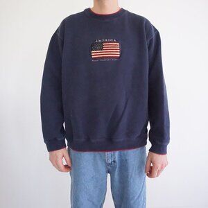 Vtg '90S C & B Sport Navy Patriotic America Freedom Cotton Crewneck Sweater XL